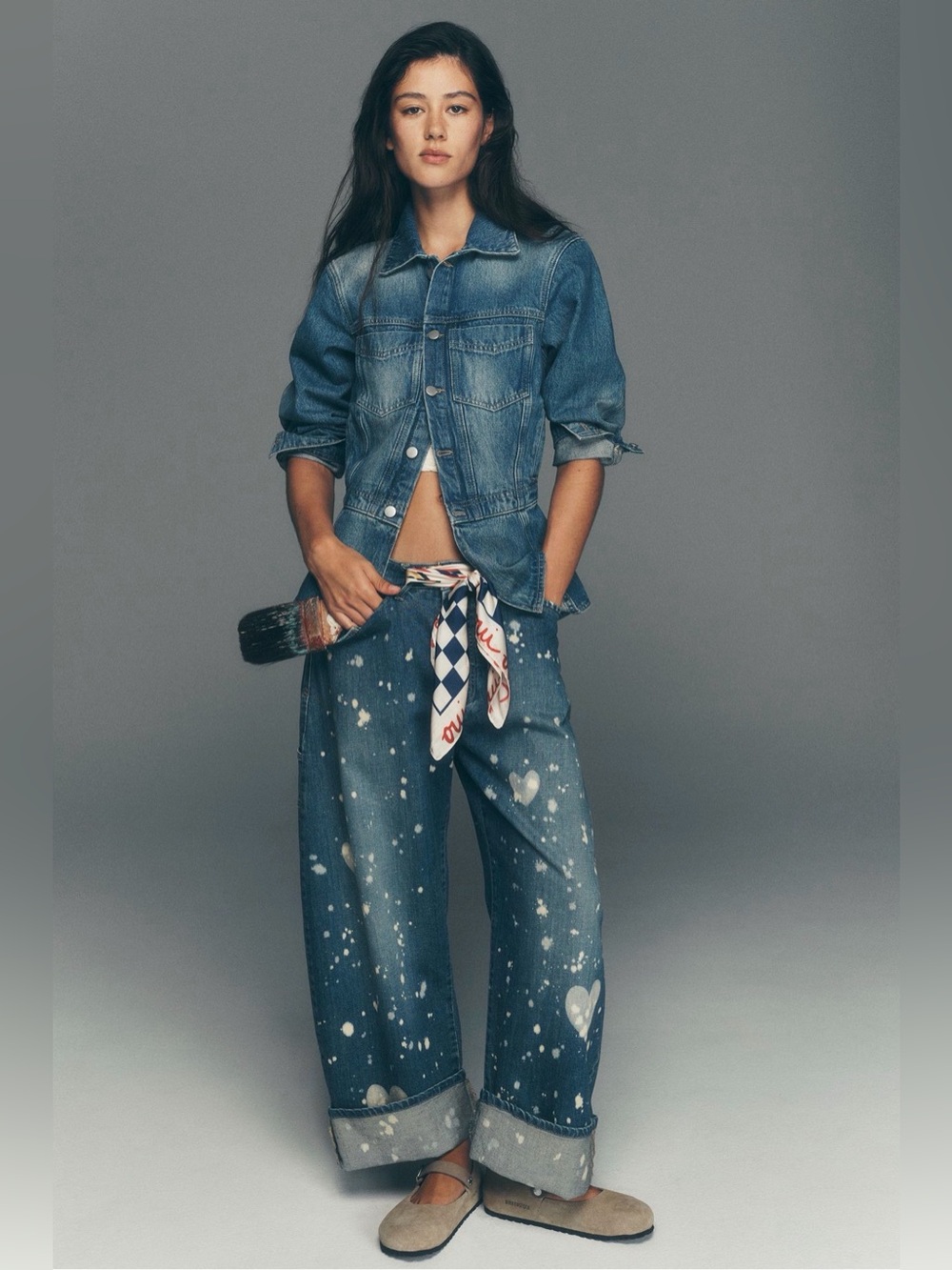 NWT Pilcro Anthropologie Kayden Carpenter Barrel Jeans Size 26 Hearts - Picture 1 of 4